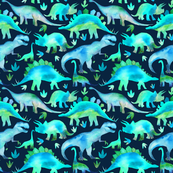 BLUE GREEN DINOSAURS ON BLACK [SPECIAL ORDER]