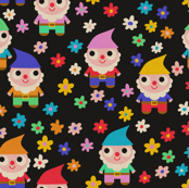 GNOMES & FLOWERS ON BLACK [SPECIAL ORDER]