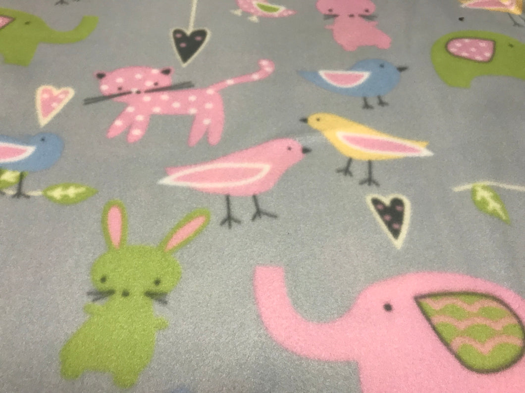 ELEPHANTS, BUNNIES & BIRDS ON GREY